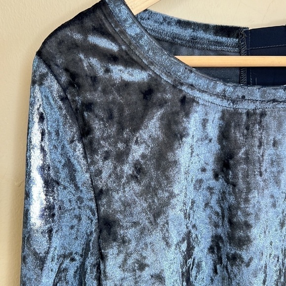 JODIFL SMALL VELVET-FEEL LONG SLEEVED BLOUSE with SHEER BACKSIDE STRIP BLUE NEW - Picture 8 of 11